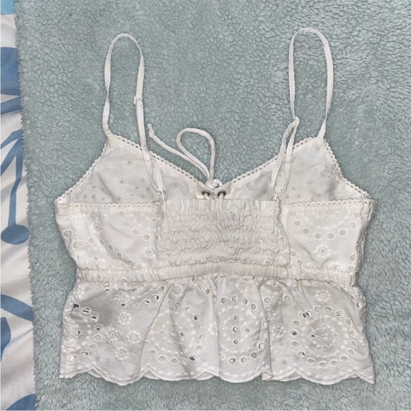 Aerie White Lace Up Eyelet Crop Cami Top - Picture 3 of 7